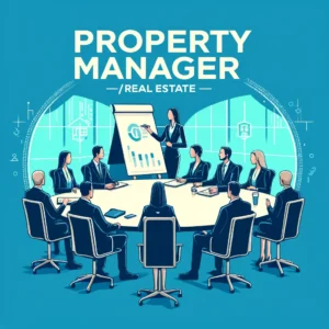 dall·e 2024 05 28 15.26.14 create an image for 'property manager real estate' in a stylistic semi realistic design. the scene should be a brighter boardroom table in a real esta